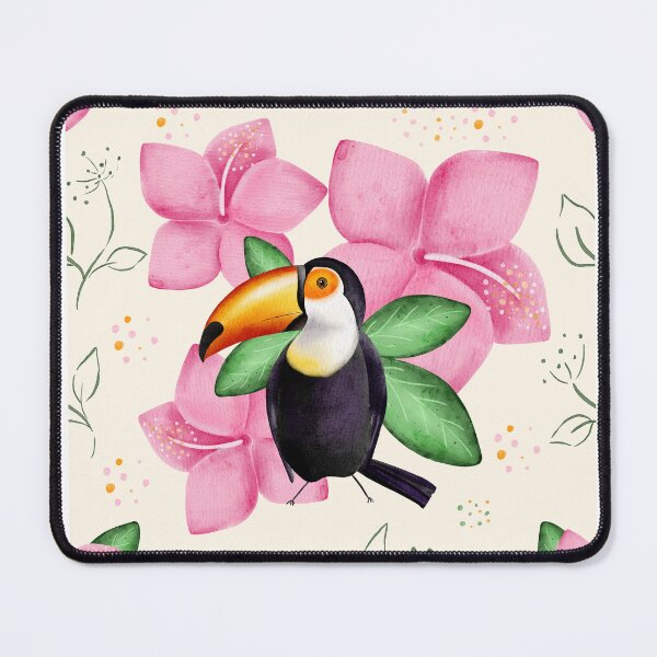 Item preview, Watercolor Toucan and Pink Tropical Flowers designed and sold by DigiBlossom.