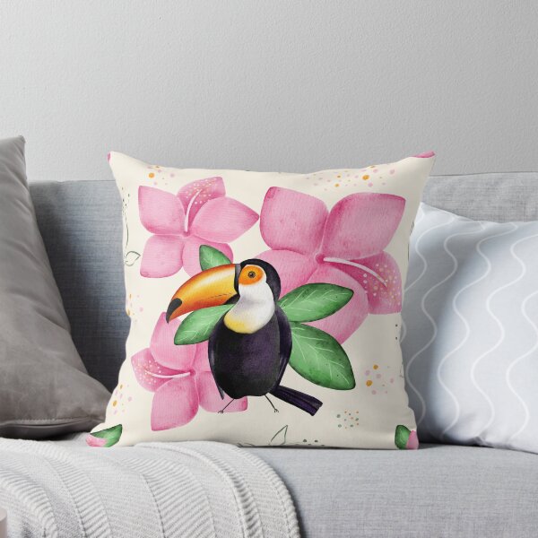 Item preview, Watercolor Toucan and Pink Tropical Flowers designed and sold by DigiBlossom.