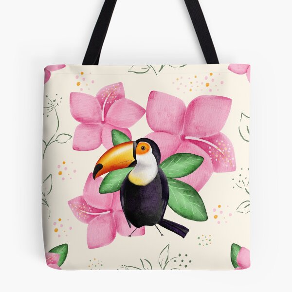 Item preview, Watercolor Toucan and Pink Tropical Flowers designed and sold by DigiBlossom.