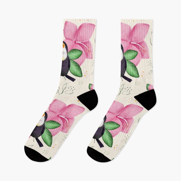 Item preview, Watercolor Toucan and Pink Tropical Flowers designed and sold by DigiBlossom.