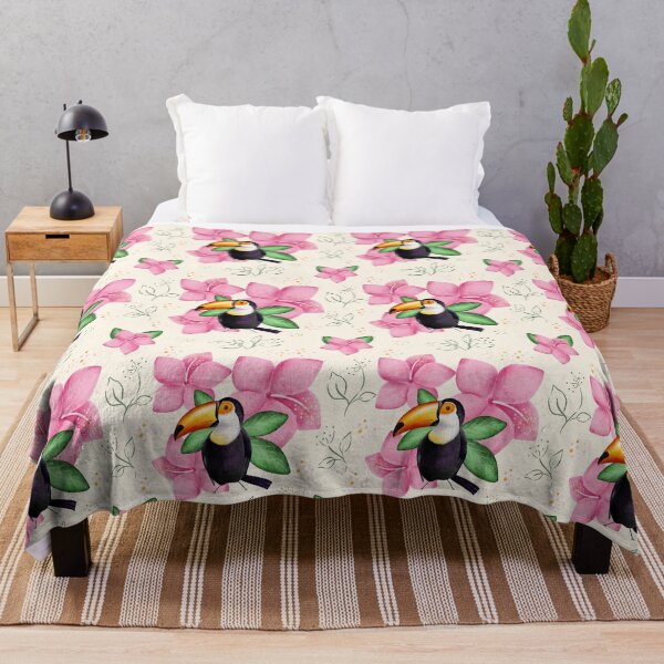 Item preview, Watercolor Toucan and Pink Tropical Flowers designed and sold by DigiBlossom.
