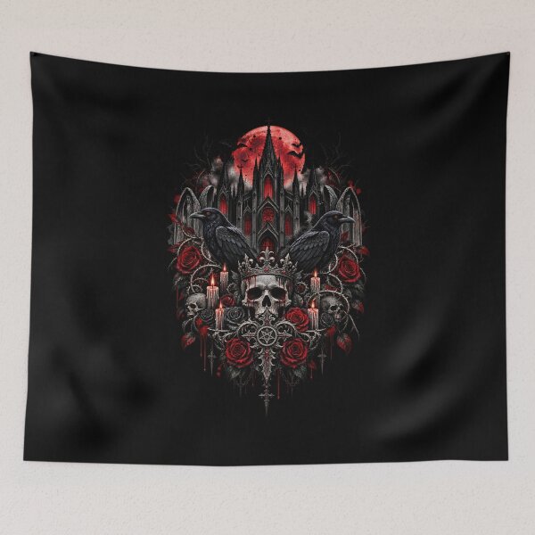 Item preview, Gothic Raven Skull Cathedral – Dark Halloween Horror Art designed and sold by Redshop04.