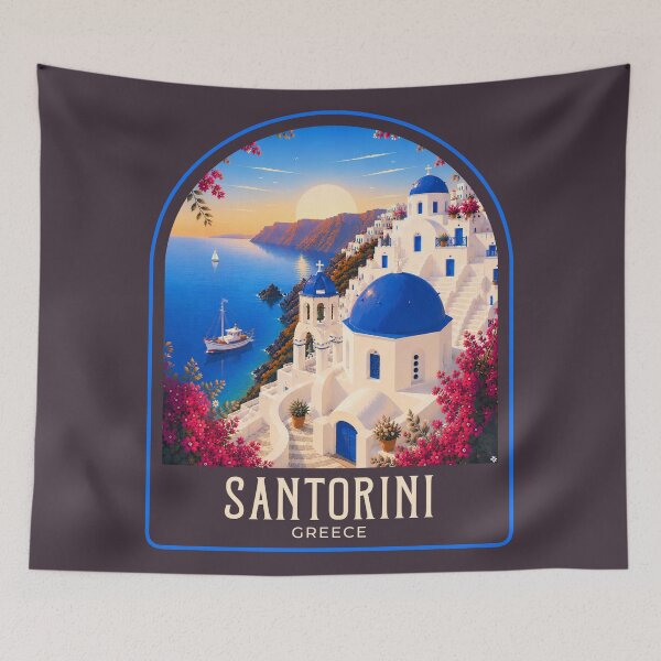 Artikelvorschau, Vintage-Reiseillustration von Santorini entworfen und verkauft von HomeLivingCo.