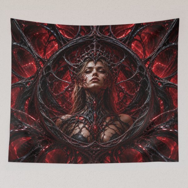 Item preview, Crimson Biomass Queen – Dark Biomechanical Gothic Sci‑Fi Art designed and sold by FreemanDan Art.