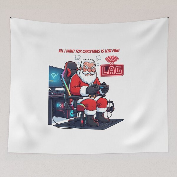 Item preview, All I Want For Christmas Is Low Ping Funny Gamer Santa Claus designed and sold by SmartPuns.