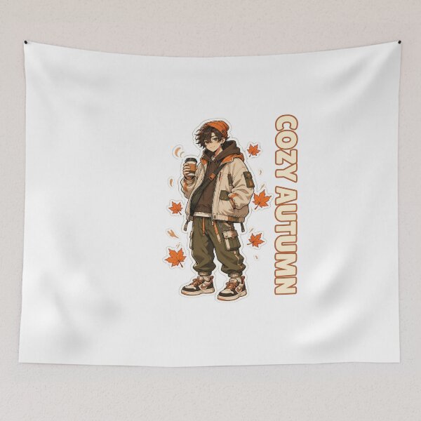 Item preview, Kawaii Anime Boy in Cozy Autumn Fall Coffee Streetwear designed and sold by Animepopstudio.