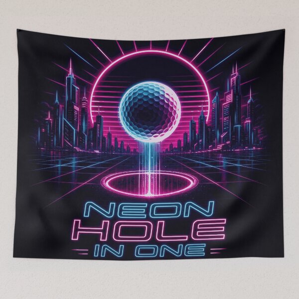 Item preview, Neon Hole In One Cyberpunk Golf - Mens Futuristic Sports Gift - Glowing Ball Synthwave Art designed and sold by BelievingCreates.