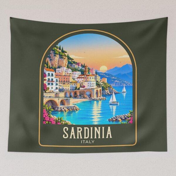 Artikelvorschau, Vintage-Reiseillustration aus Sardinien entworfen und verkauft von HomeLivingCo.