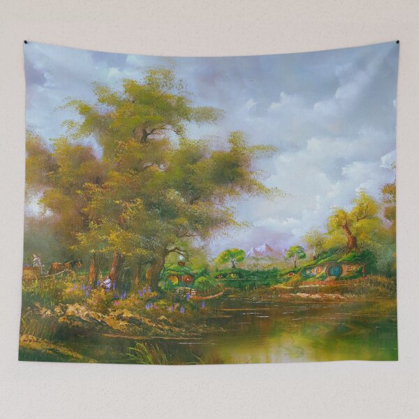 Item preview, The Shire Art Print: Lord of the Rings Inspired Oil Painting Print | Hobbiton | Bag End | Gandalf Arrives designed and sold by DarceyFloArt.