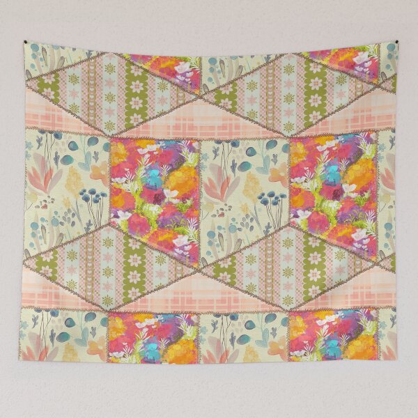 Item preview, Patchwork Revival Pink Flower Festival Quilt designed and sold by Elisa Moriconi.