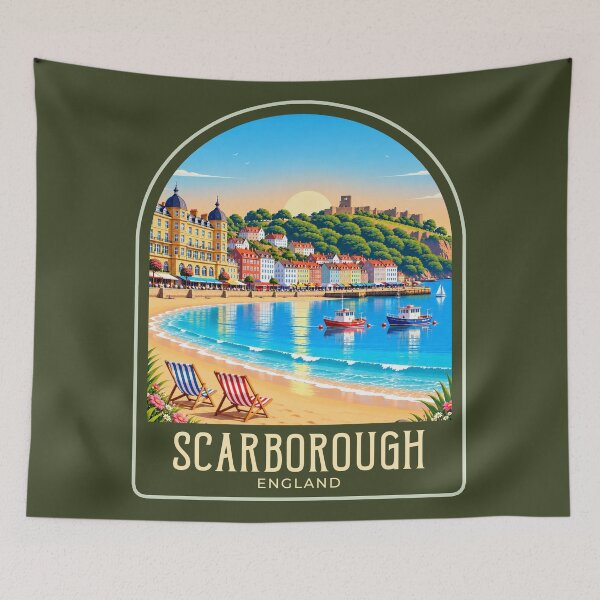 Artikelvorschau, Scarborough Vintage Reiseillustration entworfen und verkauft von HomeLivingCo.