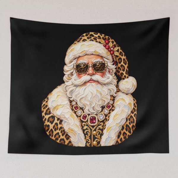 Item preview, Glam Santa Leopard Print Bling Christmas Portrait designed and sold by AmiGraph.