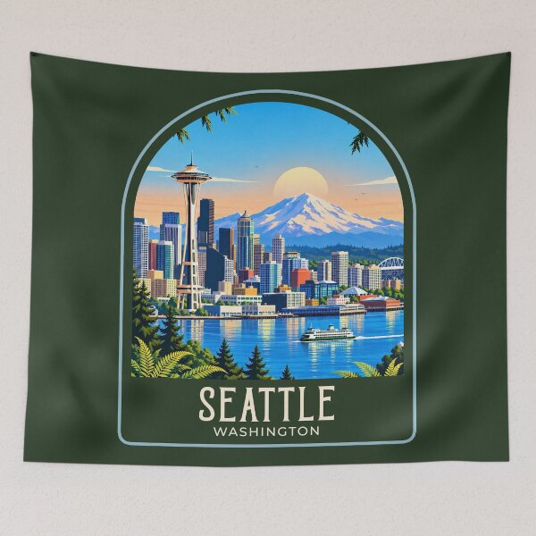 Item preview, Seattle Vintage Travel Illustration designed and sold by HomeLivingCo.