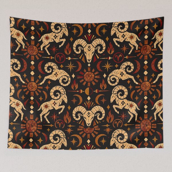 Item preview, Celestial Aries Zodiac Ram Astrology Pattern designed and sold by PrismaticPrdx.