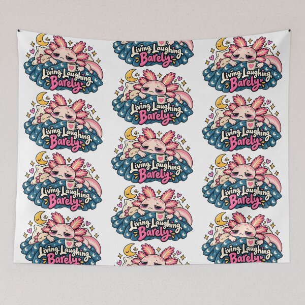 Item preview, Living. Laughing. Barely. Pink Axolotl Folk Art Illustration designed and sold by FavePopCulture.