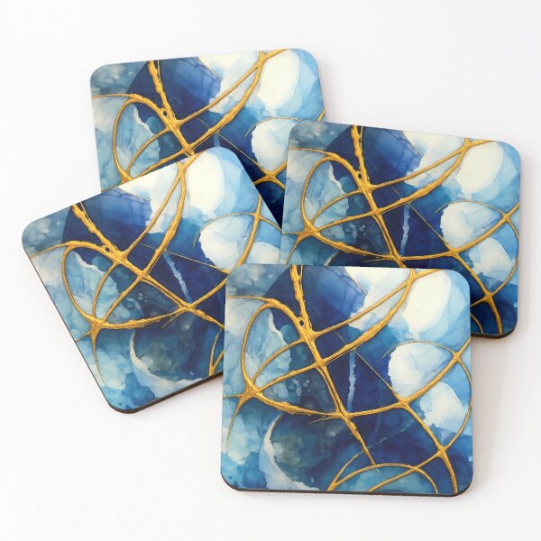 Item preview, Blue and Gold Abstract Art – Luxury Modern Fluid Porcelain Aesthetic designed and sold by VincentLitoux.