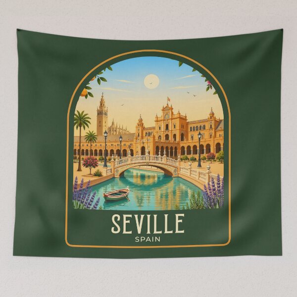 Artikelvorschau, Vintage-Reiseillustration aus Sevilla entworfen und verkauft von HomeLivingCo.