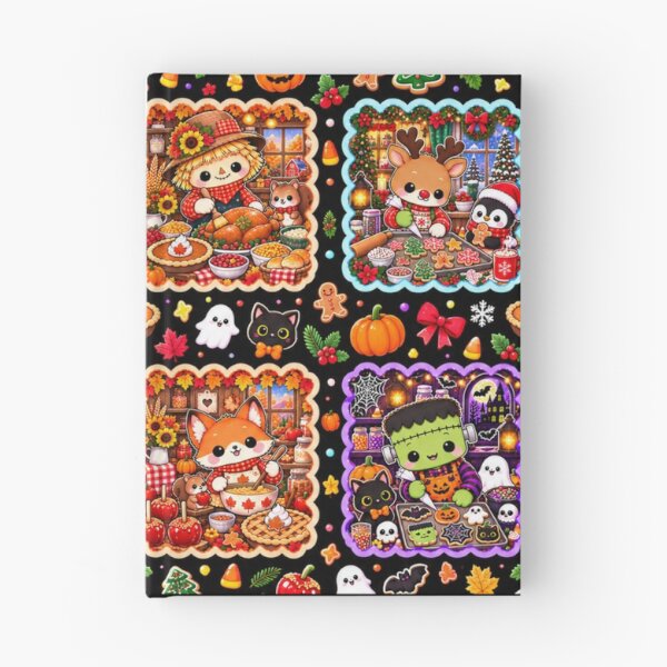 Item preview, Kawaii Holiday Baking Pattern – Cute Fall, Halloween & Christmas Animals, Seasonal Kitchen Patchwork Design designed and sold by ALH Apparel.