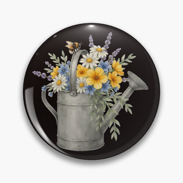 Item preview, Vintage Watering Can with Wildflowers & Bee designed and sold by NatArtSA.