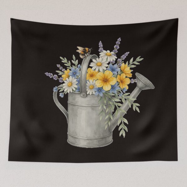 Item preview, Vintage Watering Can with Wildflowers & Bee designed and sold by NatArtSA.