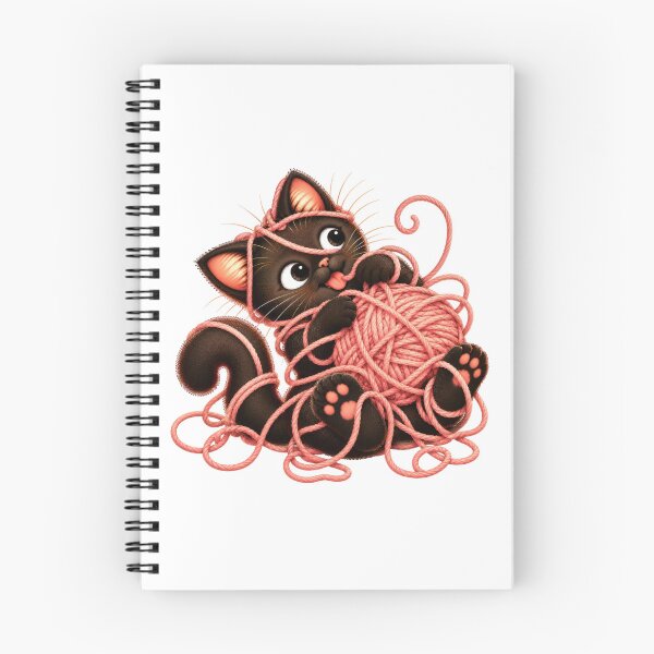 Item preview, Cute Black Cat with Pink Yarn – Knitting Cat designed and sold by INVITOARTE.