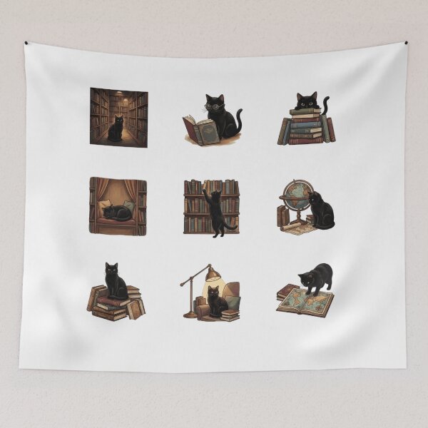 Item preview, Dark Academia Black Cat Bookish Reading Library Art    designed and sold by mood-draftsman.