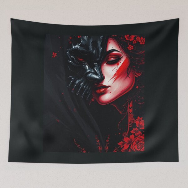 Item preview, Japanese Oni Mask Geisha - Dark Samurai Crimson Art designed and sold by ERODED SELF.
