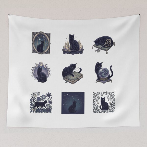 Item preview, Celestial Black Cat Mystical Witchcraft Moon Phases Art    designed and sold by mood-draftsman.
