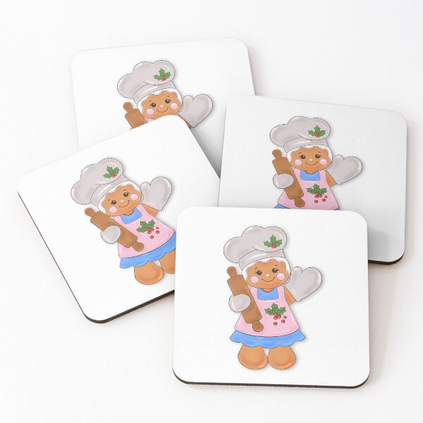 Item preview, cute illustration of a gingerbread girl in cartoon style in kitchen gloves and a cap in a pink dress designed and sold by artblonska.
