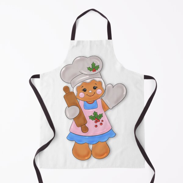 Item preview, cute illustration of a gingerbread girl in cartoon style in kitchen gloves and a cap in a pink dress designed and sold by artblonska.