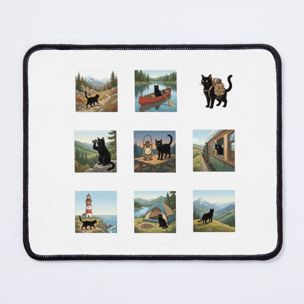 Item preview, Outdoor Adventure Black Cat Hiking Camping Nature Art    designed and sold by mood-draftsman.