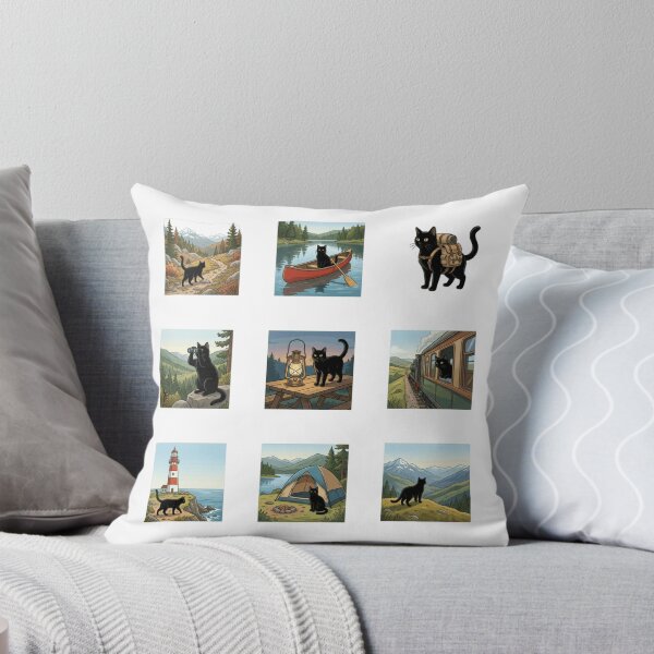 Item preview, Outdoor Adventure Black Cat Hiking Camping Nature Art    designed and sold by mood-draftsman.