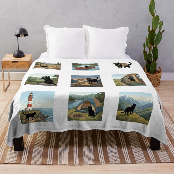 Item preview, Outdoor Adventure Black Cat Hiking Camping Nature Art    designed and sold by mood-draftsman.
