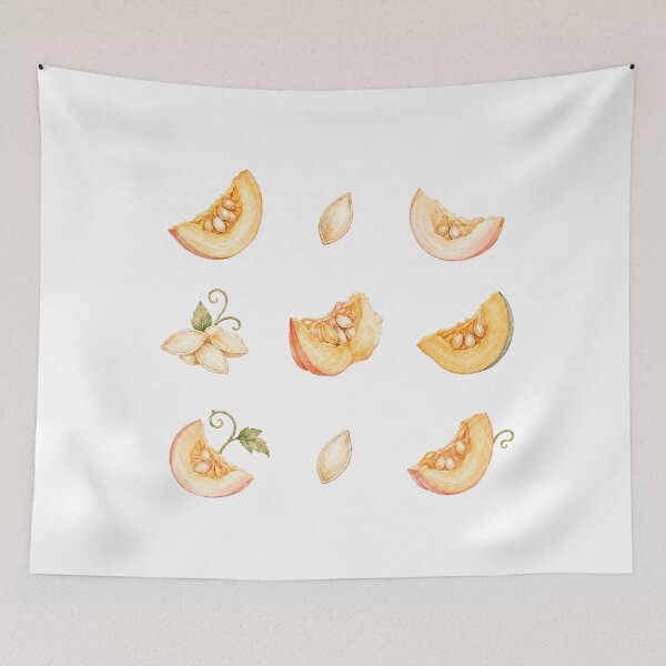 Item preview, Watercolor Pumpkin Slices and Seeds Autumn Pattern designed and sold by Verycutethings.