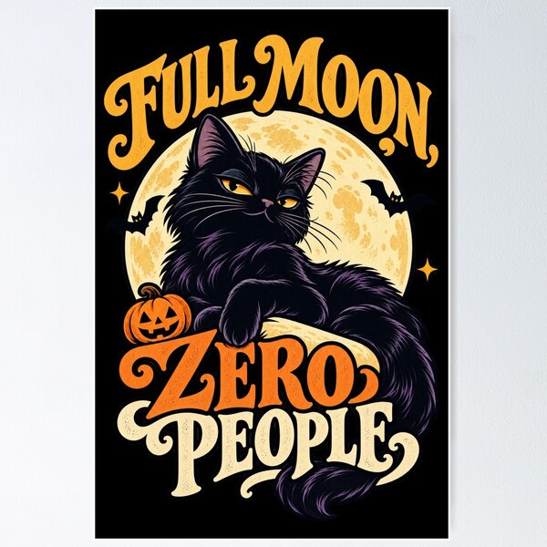 Item preview, Full Moon Zero People Black Cat Halloween designed and sold by MOTIFOLK.