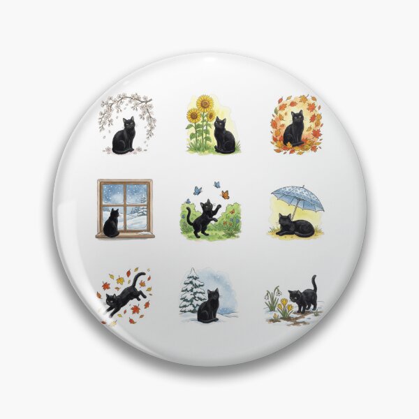 Item preview, Four Seasons Black Cat Nature Watercolor Art    designed and sold by mood-draftsman.
