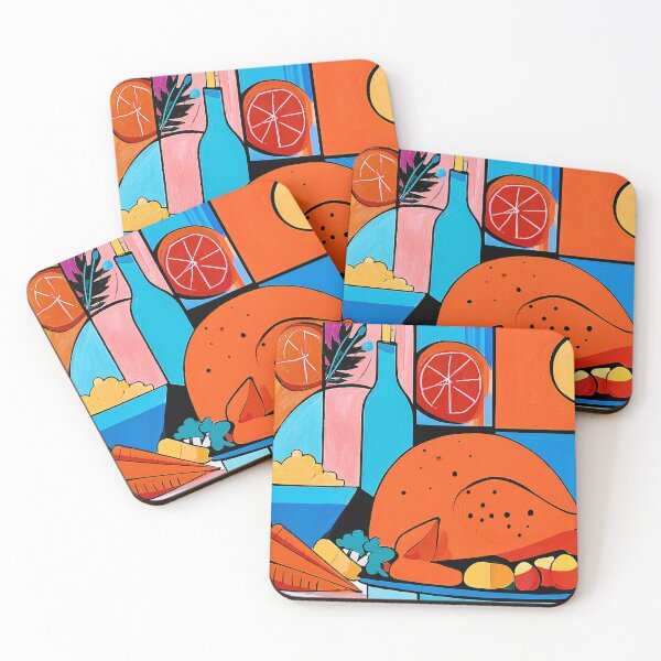 Item preview, Thanksgiving Dinner with Roasted Turkey, Vegetables and Wine in a Colorful Geometric Celebration designed and sold by OlfactoART Studio.