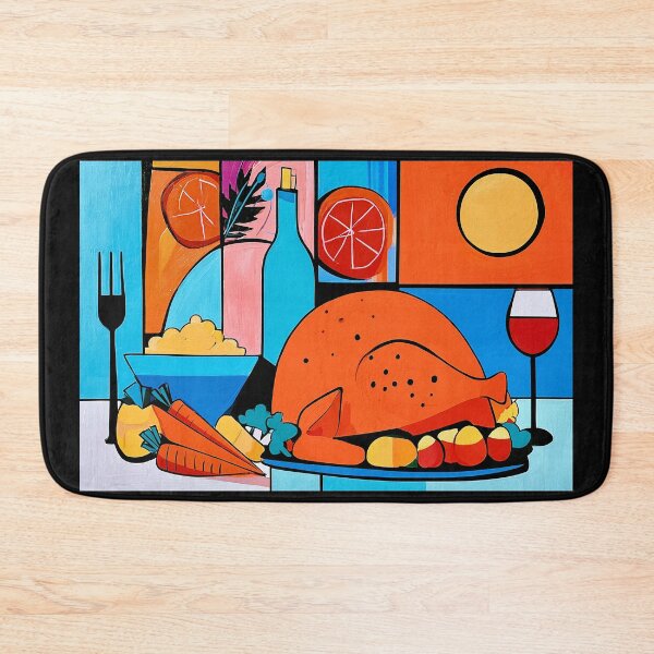 Item preview, Thanksgiving Dinner with Roasted Turkey, Vegetables and Wine in a Colorful Geometric Celebration designed and sold by OlfactoART Studio.