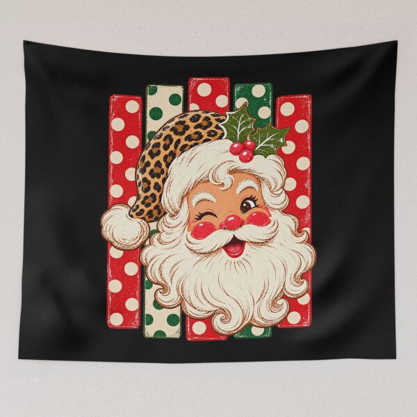 Item preview, Retro Santa Claus Leopard Hat Polka Dot Christmas Art designed and sold by AmiGraph.