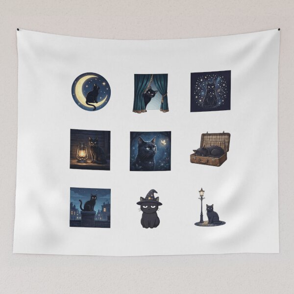 Item preview, Midnight Black Cat Magical Night Celestial Moon Art designed and sold by mood-draftsman.