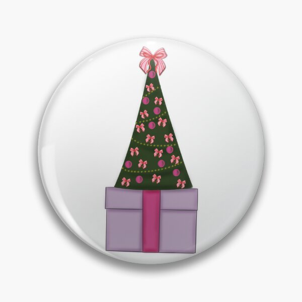 Item preview, cute illustration of a decorated Christmas tree and pink present, white background with stars, Christmas edition designed and sold by artblonska.