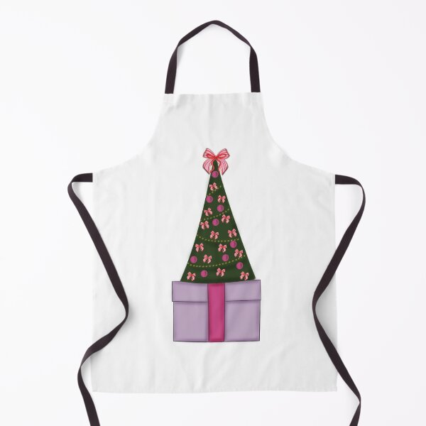 Item preview, cute illustration of a decorated Christmas tree and pink present, white background with stars, Christmas edition designed and sold by artblonska.