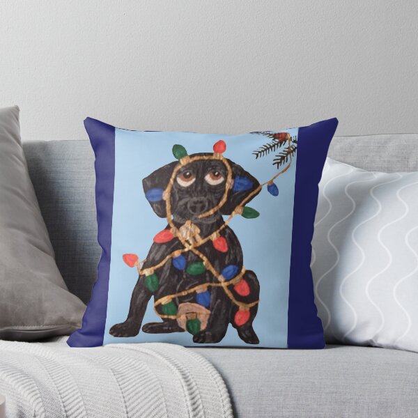 Item preview, Black Labrador Retriever Puppy tangled in lights designed and sold by Squirreldumplings.