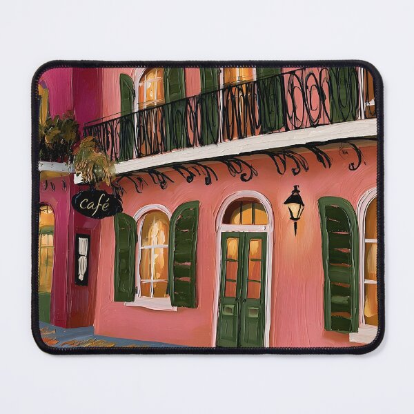 Item preview, Quaint New Orleans Cafe with Green Shutters and Vibrant Facade on a Bustling Street designed and sold by OlfactoART Studio.