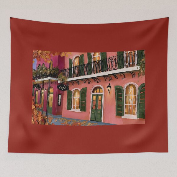 Item preview, Quaint New Orleans Cafe with Green Shutters and Vibrant Facade on a Bustling Street designed and sold by OlfactoART Studio.