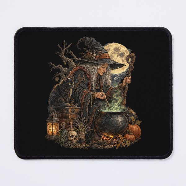 Item preview, Mystical Witch and Black Cat Under the Harvest Moon – Gothic Halloween Fantasy designed and sold by SOUFIANE1991.