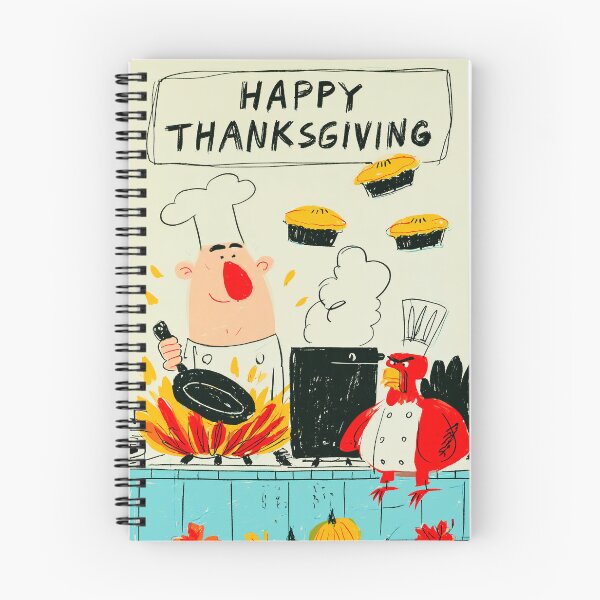 Item preview, Thanksgiving Chef Cooking with a Mad Turkey and Floating Pies in a Playful Holiday Kitchen designed and sold by OlfactoART Studio.