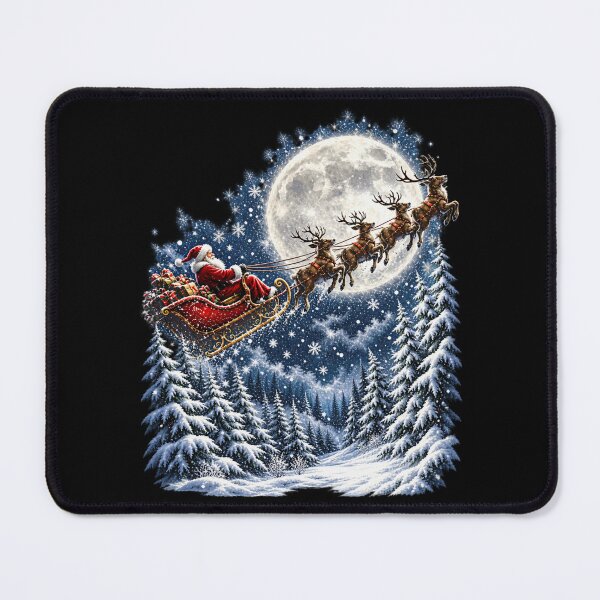 Item preview, Santa Sleigh Full Moon Snowy Forest Christmas Art designed and sold by AmiGraph.