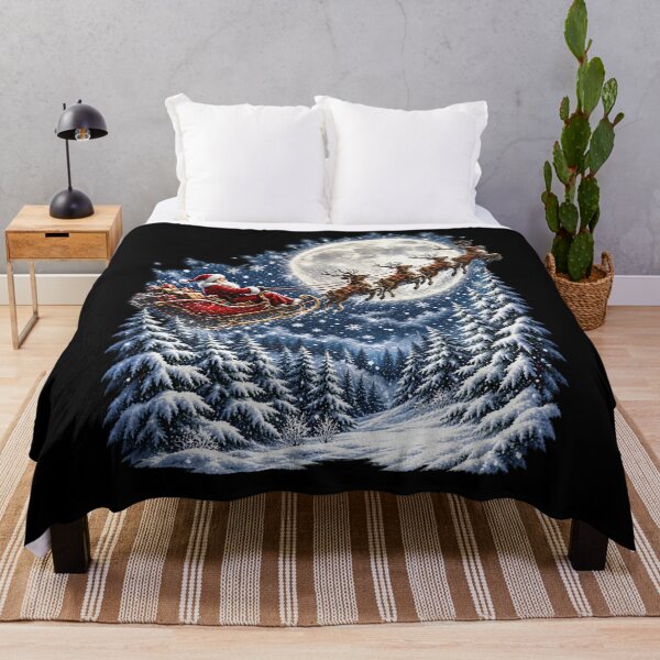Item preview, Santa Sleigh Full Moon Snowy Forest Christmas Art designed and sold by AmiGraph.