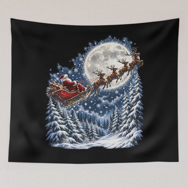 Item preview, Santa Sleigh Full Moon Snowy Forest Christmas Art designed and sold by AmiGraph.